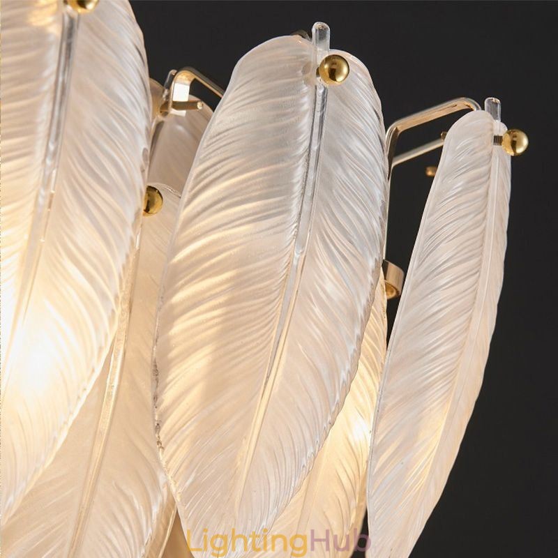 Artistic Glass Chandelier Feather Round Pendant Lighting