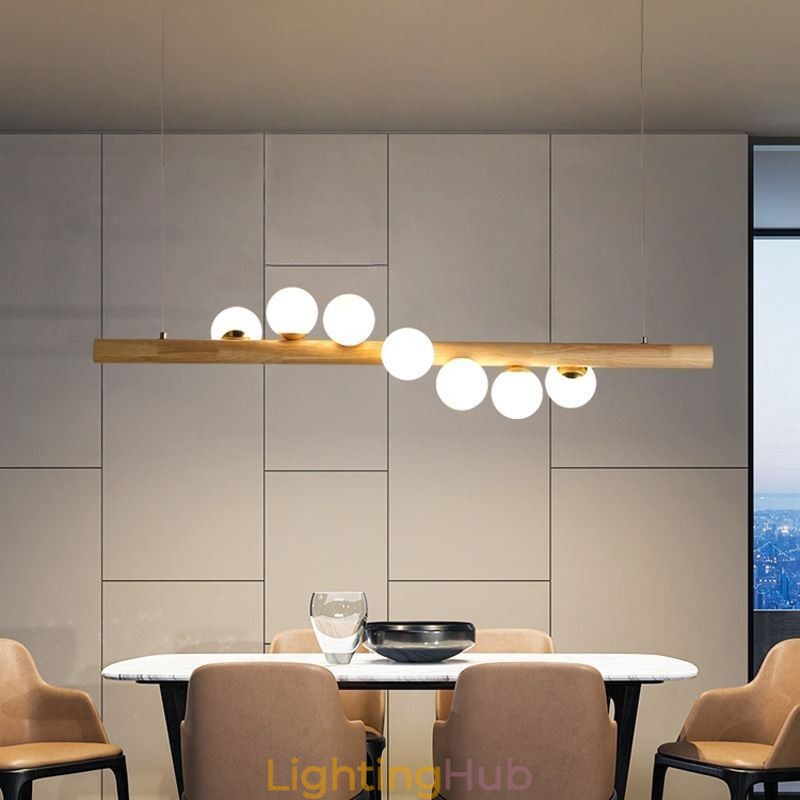 Magic Bean Pendant Light Wood Strip Hanging Lamp