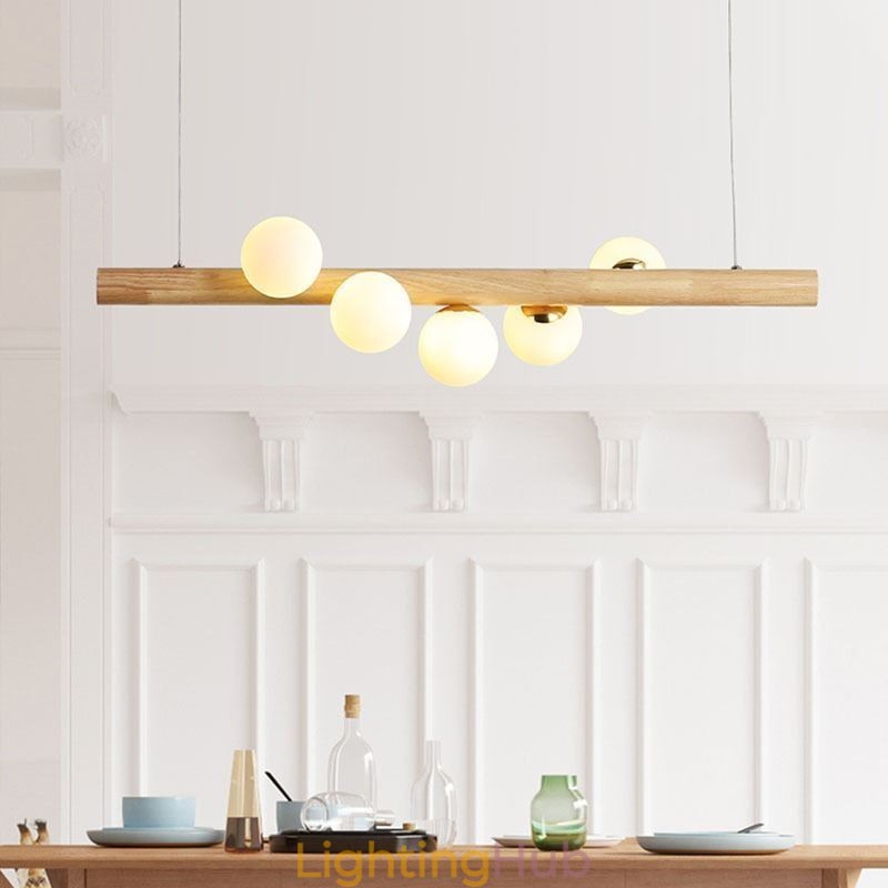 Magic Bean Pendant Light Wood Strip Hanging Lamp