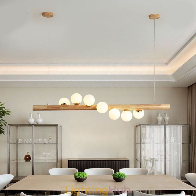 Magic Bean Pendant Light Wood Strip Hanging Lamp