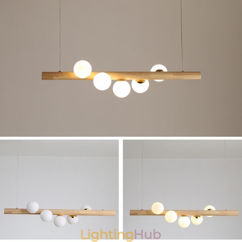 Magic Bean Pendant Light Wood Strip Hanging Lamp
