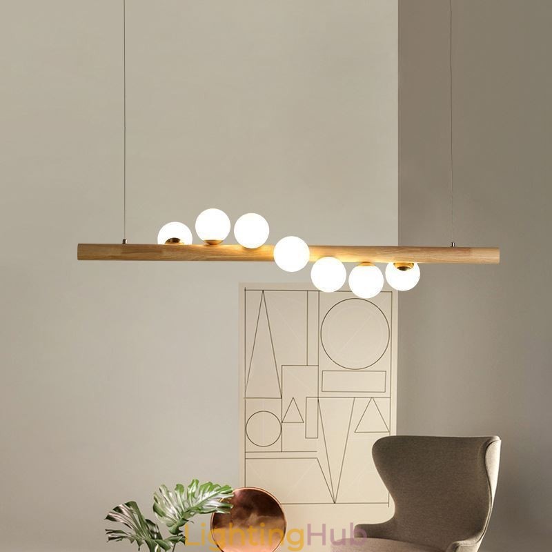 Magic Bean Pendant Light Wood Strip Hanging Lamp