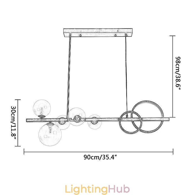 Modern Glass Bubble Pendant Light Black Long Bracket Lamps