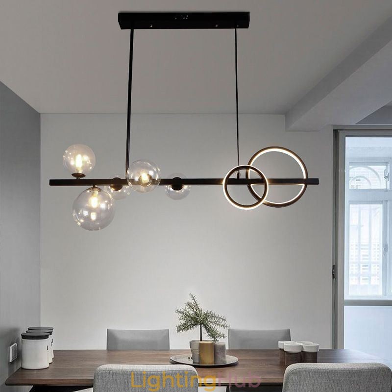 Modern Glass Bubble Pendant Light Black Long Bracket Lamps