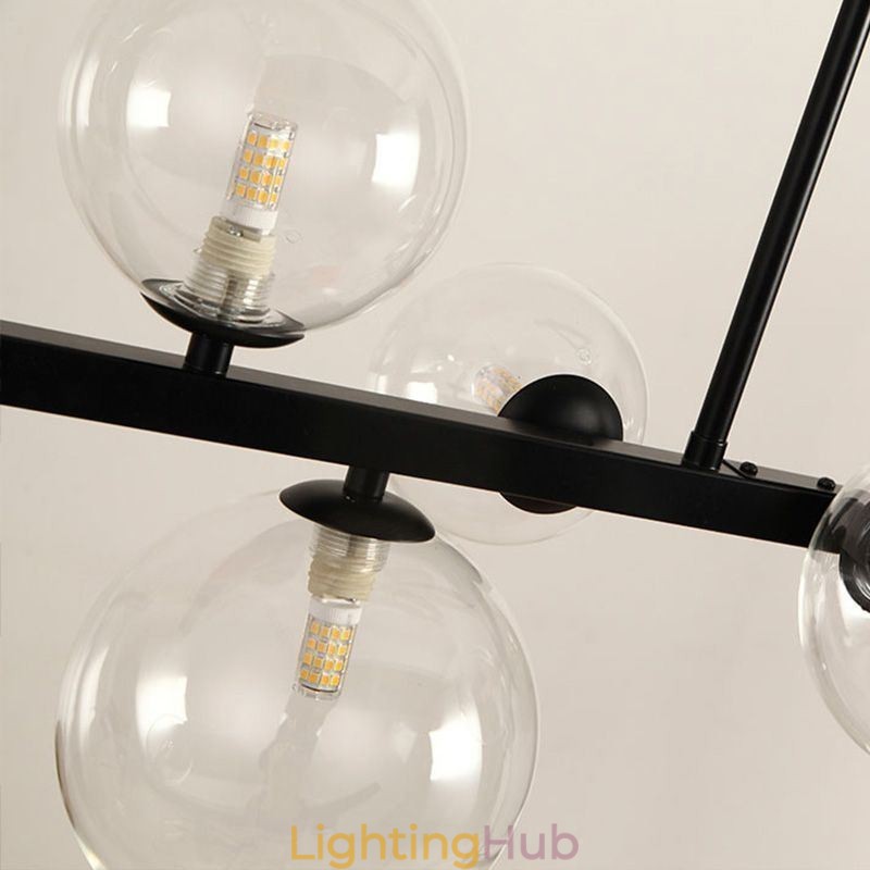 Modern Glass Bubble Pendant Light Black Long Bracket Lamps