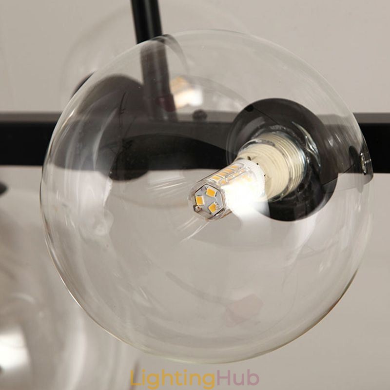 Modern Glass Bubble Pendant Light Black Long Bracket Lamps