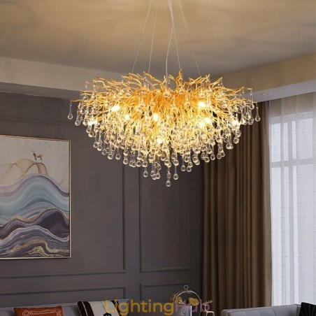 Nordic Crystal Chandelier Flower Round Shade Luxury Gold Pendant Light Nordic Crystal Chandelier Flower Round Shade Luxury Gold Pendant Light