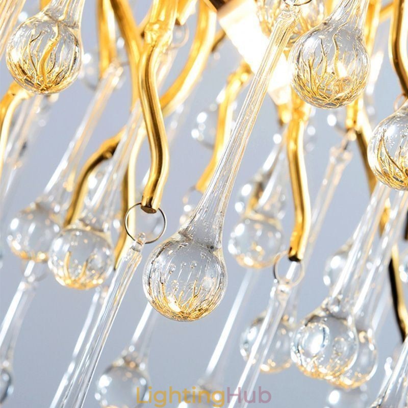 Nordic Crystal Chandelier Flower Round Shade Luxury Gold Pendant Light
