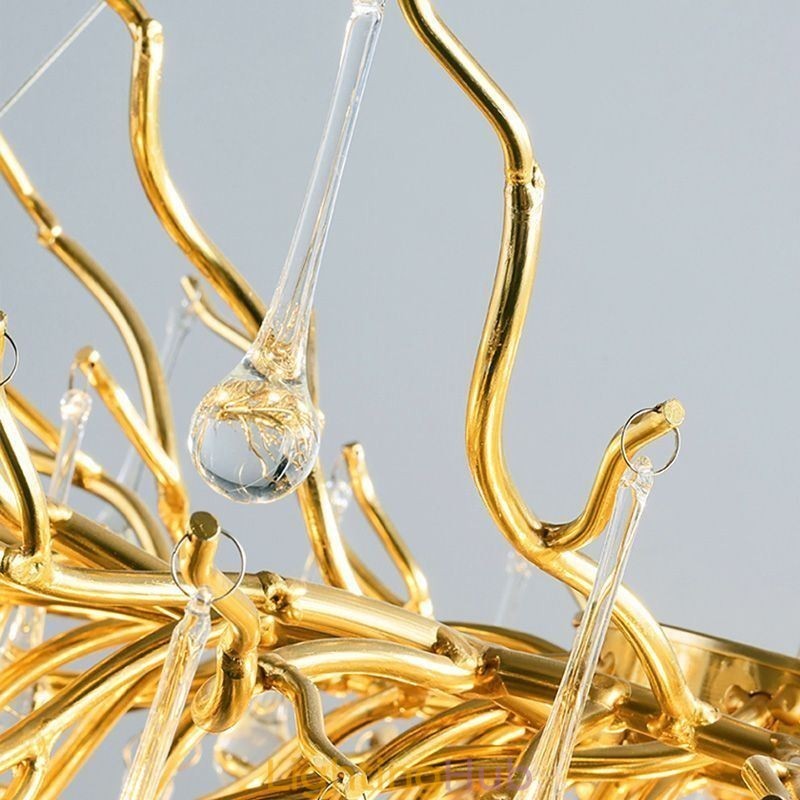 Nordic Crystal Chandelier Flower Round Shade Luxury Gold Pendant Light