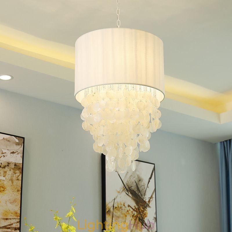 Contemporary Pendant Light Jellyfish Shells Lighting With Cylinder Lamp Shade