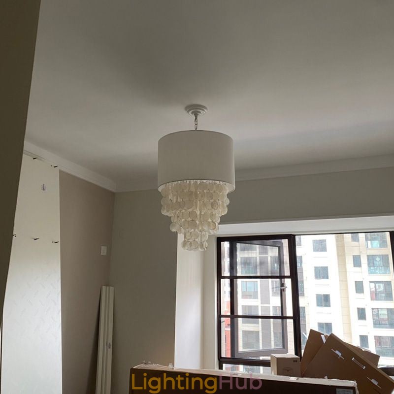 Contemporary Pendant Light Jellyfish Shells Lighting With Cylinder Lamp Shade