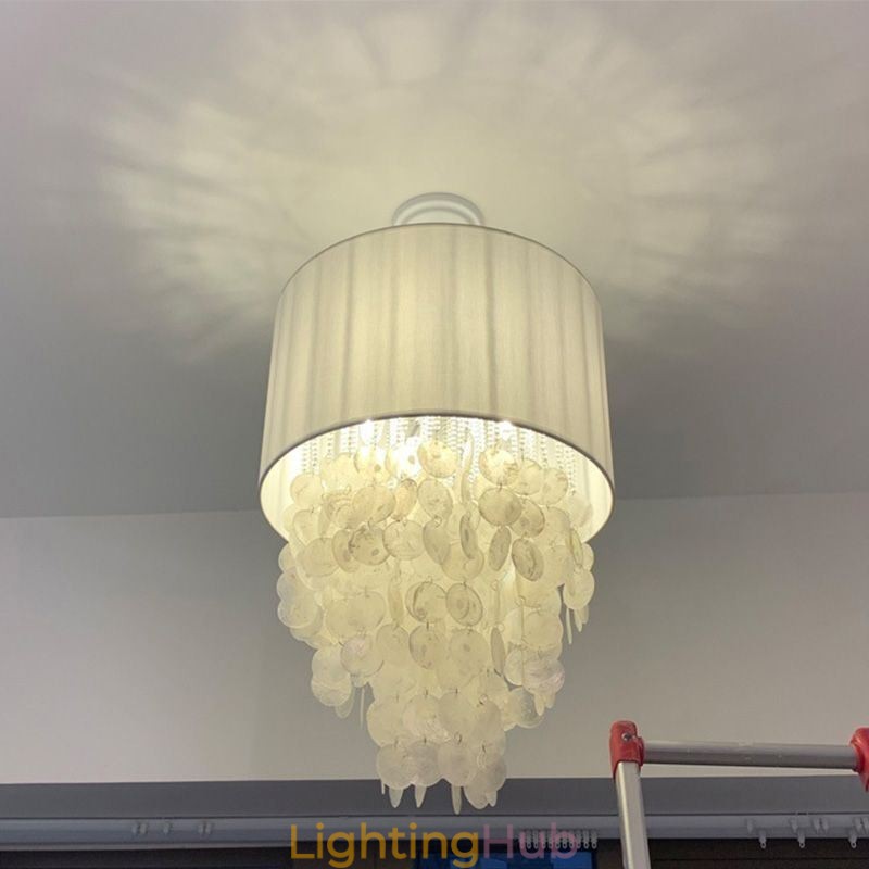 Contemporary Pendant Light Jellyfish Shells Lighting With Cylinder Lamp Shade