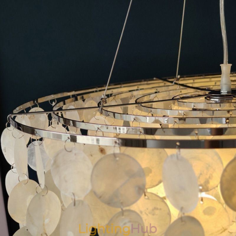 Capiz Shell Pendant Light Natural Hanging Round Layered Chandelier