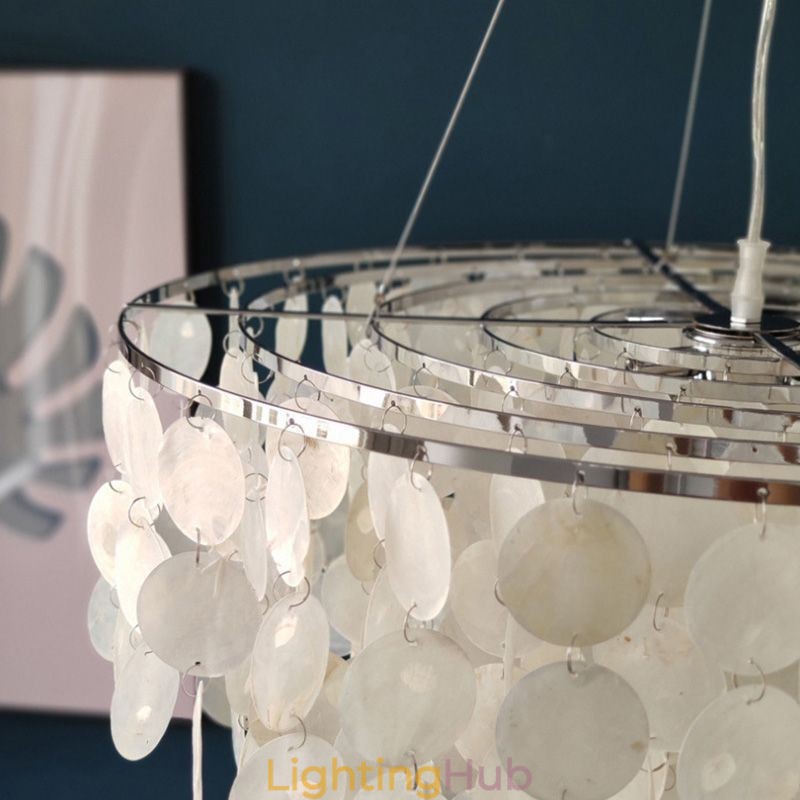 Capiz Shell Pendant Light Natural Hanging Round Layered Chandelier