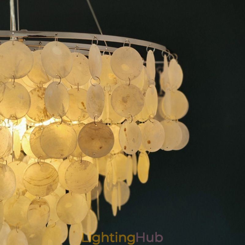 Capiz Shell Pendant Light Natural Hanging Round Layered Chandelier