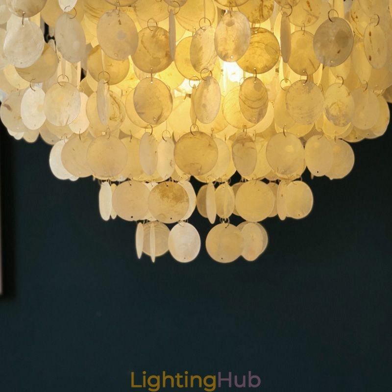Capiz Shell Pendant Light Natural Hanging Round Layered Chandelier