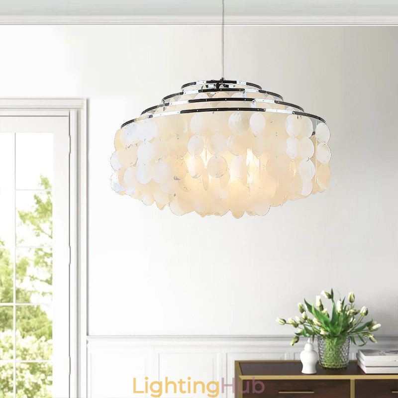 Modern Raindrop Chandelier White Shell Shade Ceiling Pendant Lighting
