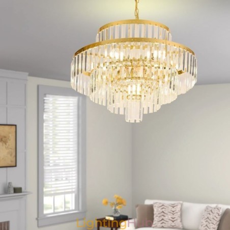 Gold Crystal Pendant Light 4 Tiers Ceiling Lighting 7 Lights Gold Crystal Pendant Light 4 Tiers Ceiling Lighting 7 Lights