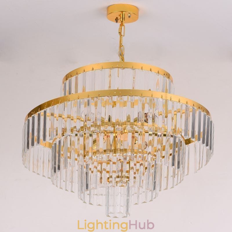 Gold Crystal Pendant Light 4 Tiers Ceiling Lighting 7 Lights