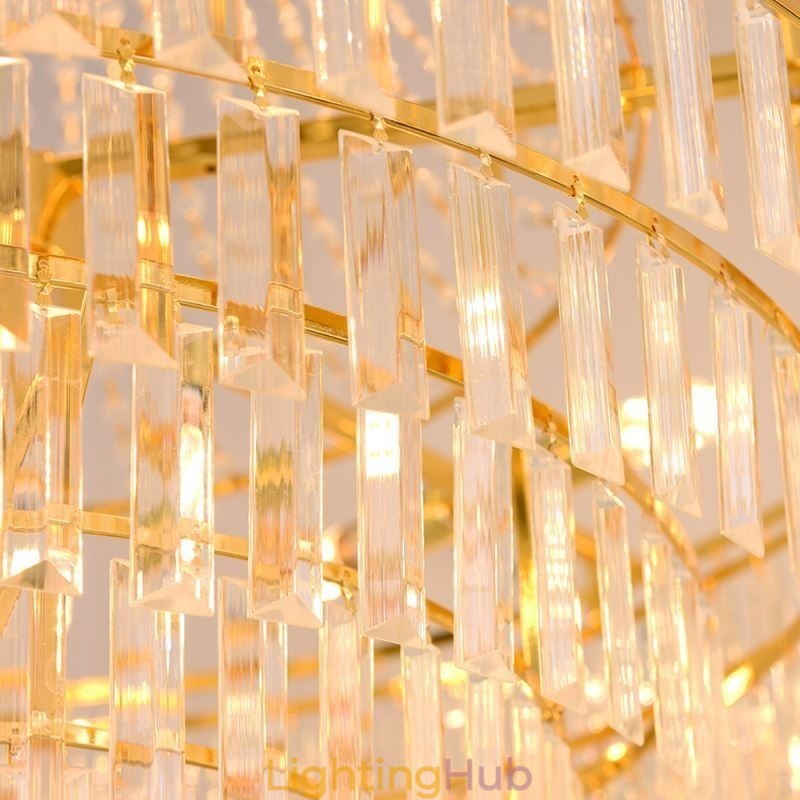 Gold Crystal Pendant Light 4 Tiers Ceiling Lighting 7 Lights