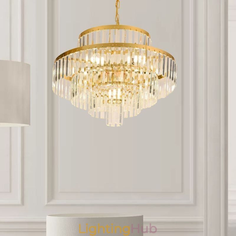 Gold Crystal Pendant Light 4 Tiers Ceiling Lighting 7 Lights