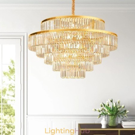 Gold Crystal Pendant Light 5 Tiers Ceiling Lighting 7 Lights Gold Crystal Pendant Light 5 Tiers Ceiling Lighting 7 Lights