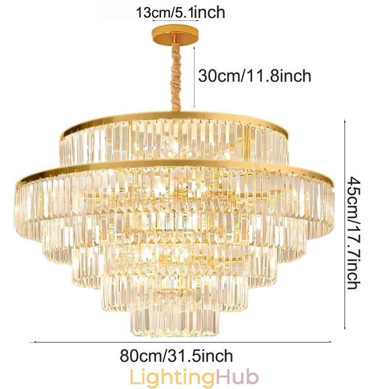 Gold Crystal Pendant Light 5 Tiers Ceiling Lighting 7 Lights