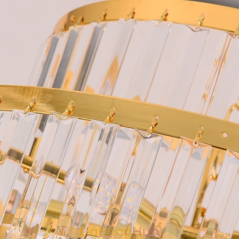 Gold Crystal Pendant Light 5 Tiers Ceiling Lighting 7 Lights