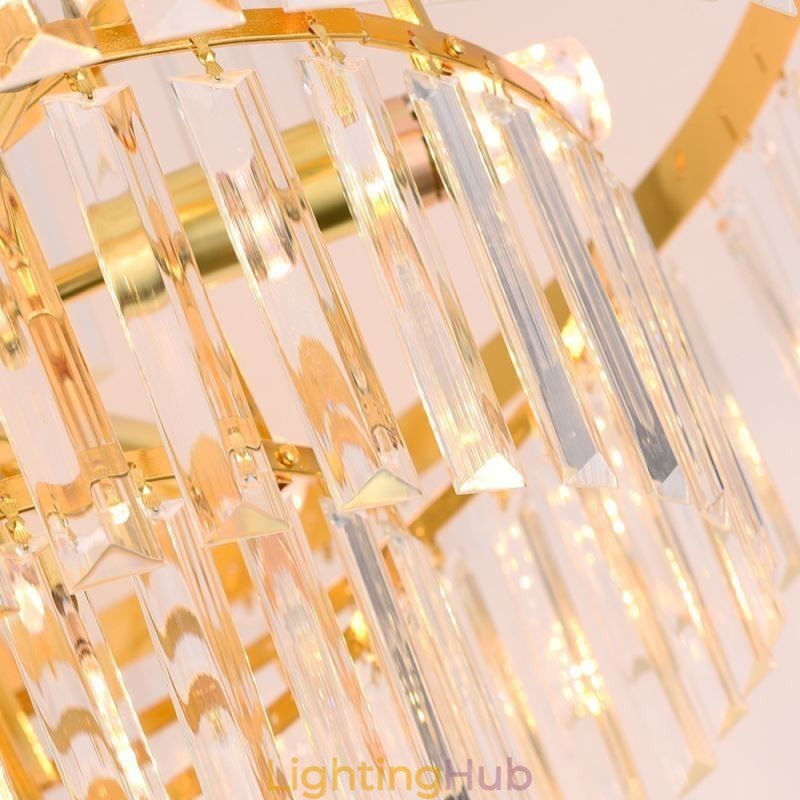 Gold Crystal Pendant Light 5 Tiers Ceiling Lighting 7 Lights