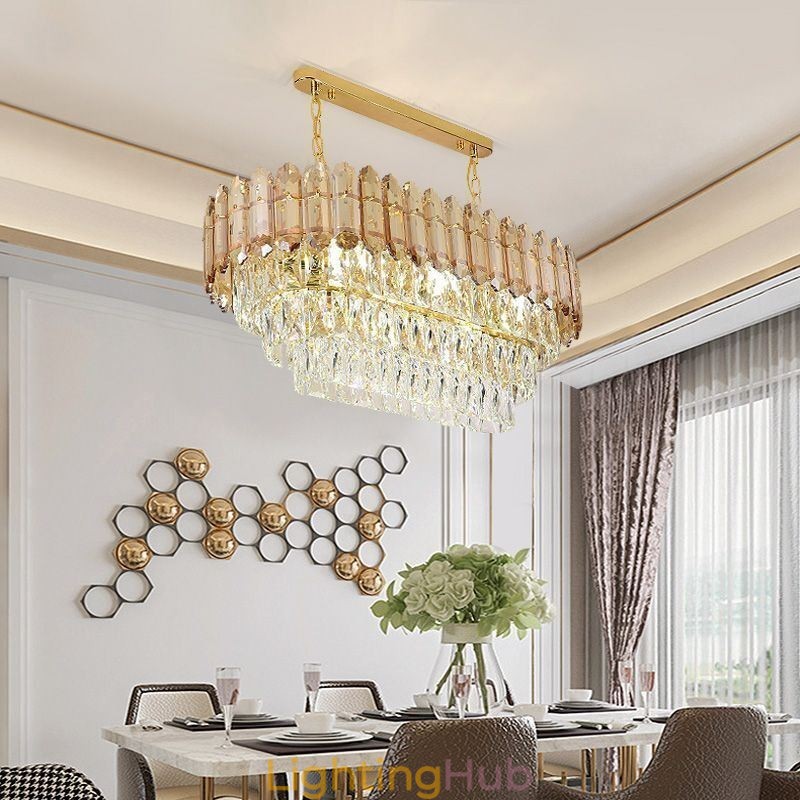 Modern Crystal Pendant Light Luxury Oval Ceiling Light