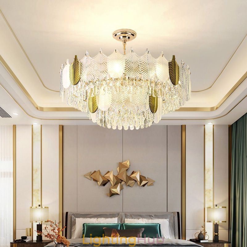 Luxurious Leaf Pendant Light Crystal Ceiling Light Fixture