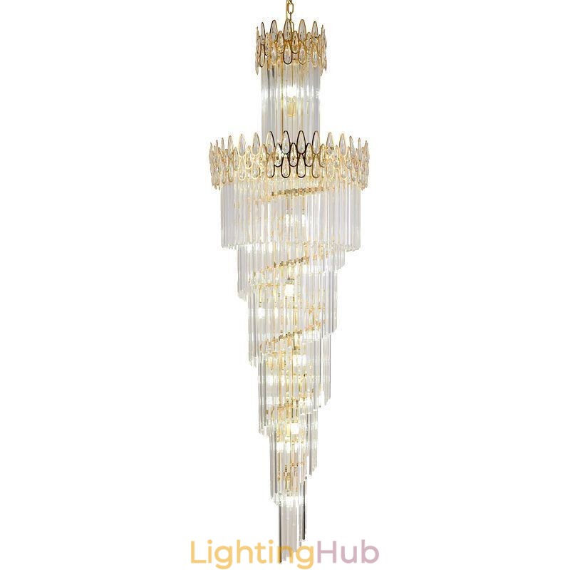 European Crystal High Ceiling Pendant Light Stairs
