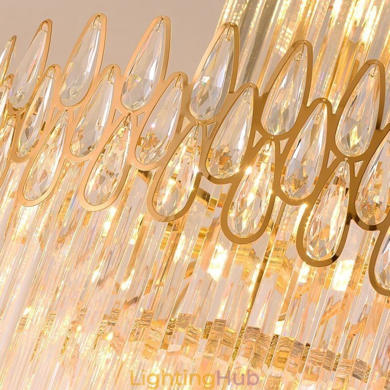 European Crystal High Ceiling Pendant Light Stairs