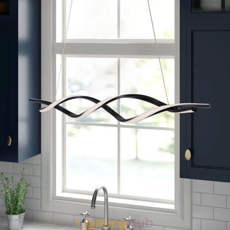 Modern Pendant Lighting Black Wave Shape Hanging Lights