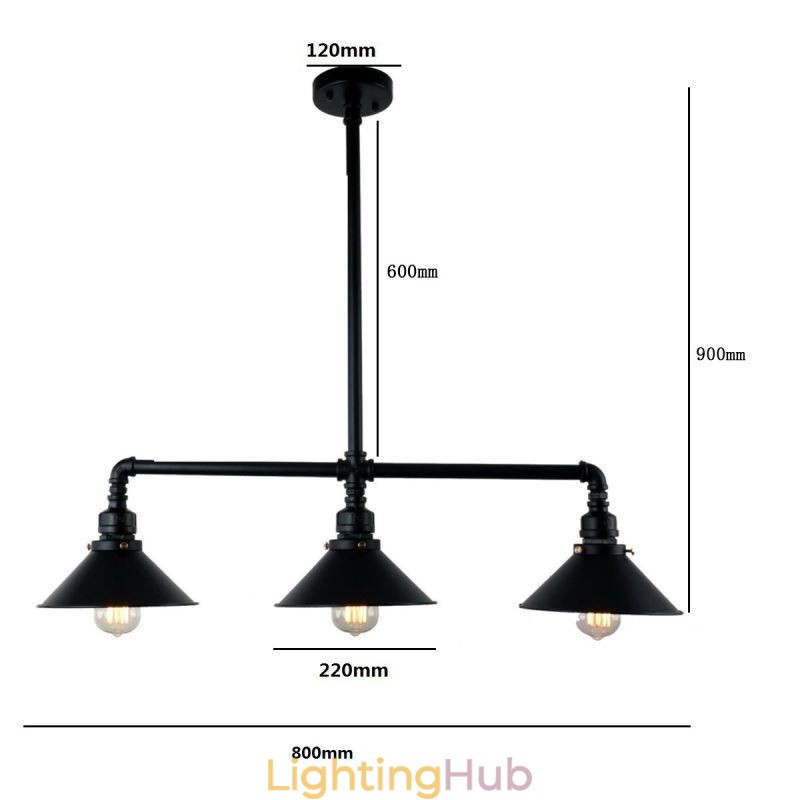 3 Light Retro Industrial Vintage Water Pipe Pendant Light Chandelier Country Rustic Style