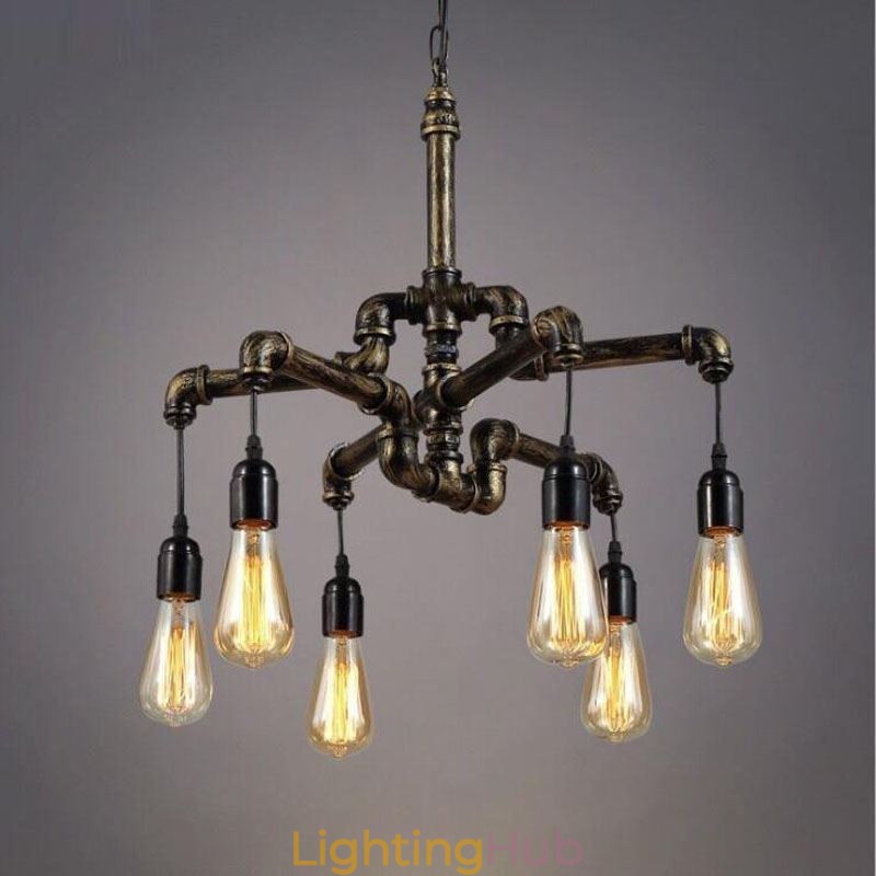 6 Light Retro Industrial Vintage Water Pipe Pendant Light Chandelier Country Rustic Style