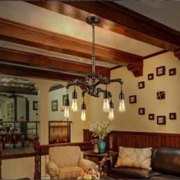 6 Light Retro Industrial Vintage Water Pipe Pendant Light Chandelier Country Rustic Style