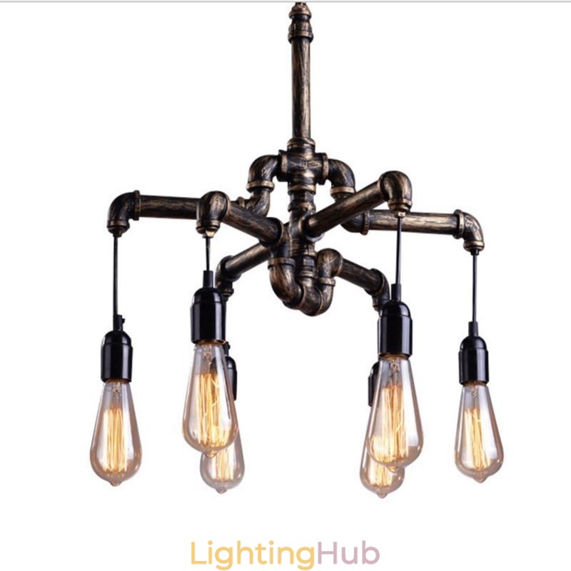 6 Light Retro Industrial Vintage Water Pipe Pendant Light Chandelier Country Rustic Style