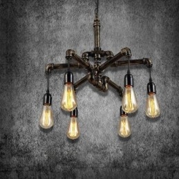 6 Light Retro Industrial Vintage Water Pipe Pendant Light Chandelier Country Rustic Style