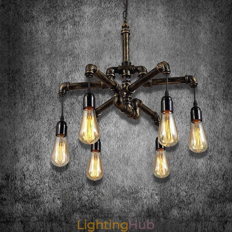 6 Light Retro Industrial Vintage Water Pipe Pendant Light Chandelier Country Rustic Style
