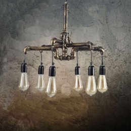 6 Light Retro Industrial Vintage Water Pipe Pendant Light Chandelier Country Rustic Style