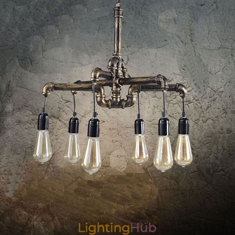 6 Light Retro Industrial Vintage Water Pipe Pendant Light Chandelier Country Rustic Style