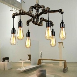 6 Light Retro Industrial Vintage Water Pipe Pendant Light Chandelier Country Rustic Style