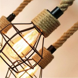 Retro Style 6 Heads Pendant Light Hemp Rope Chandelier With Iron Lampshade