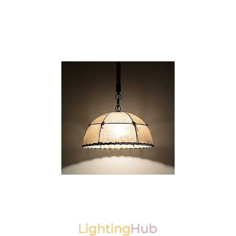 Half Round shaped 1 Lights Pendant Lamps Vintage Style Industry Style Yellow Cloth & Metals Drop Light