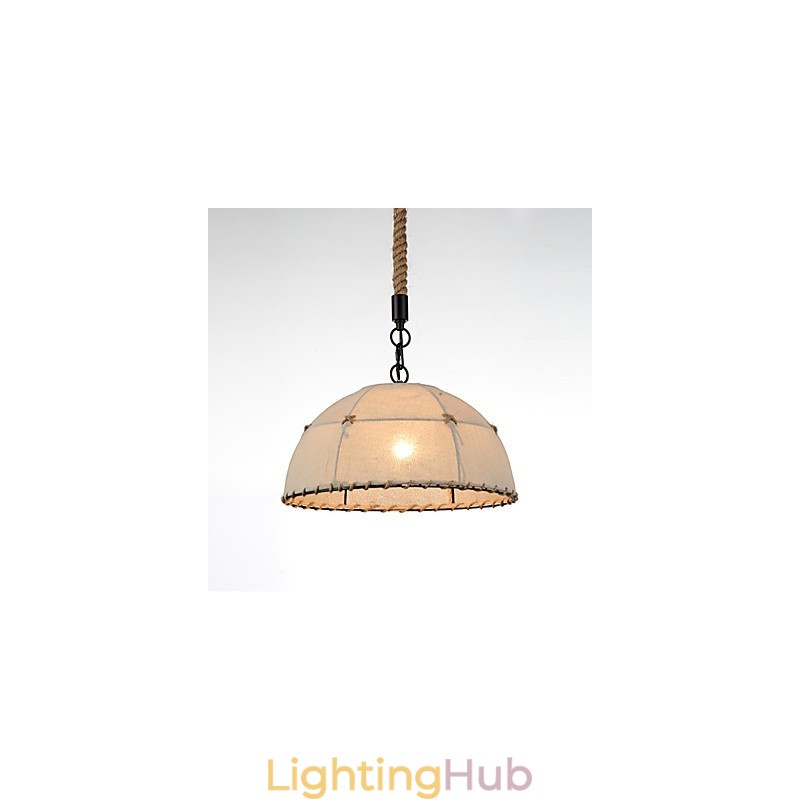 Half Round shaped 1 Lights Pendant Lamps Vintage Style Industry Style Yellow Cloth & Metals Drop Light