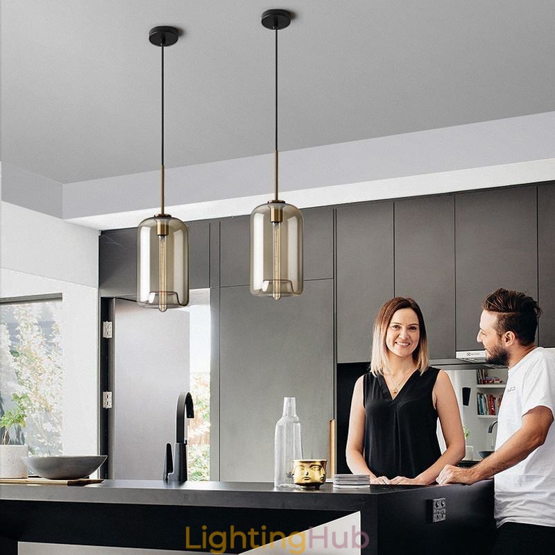 Glass Pendant Light Minimalist Cognac Color Decorative Glass Light Fixture