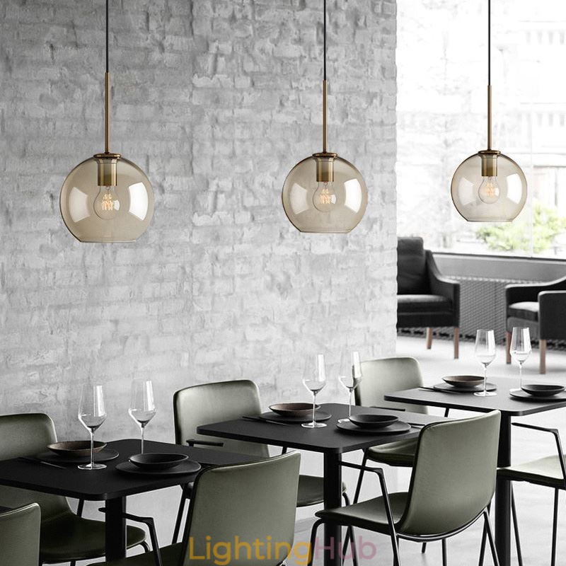 Glass Pendant Light Minimalist Cognac Color Decorative Glass Light Fixture