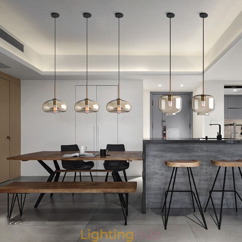 Glass Pendant Light Minimalist Cognac Color Decorative Glass Light Fixture