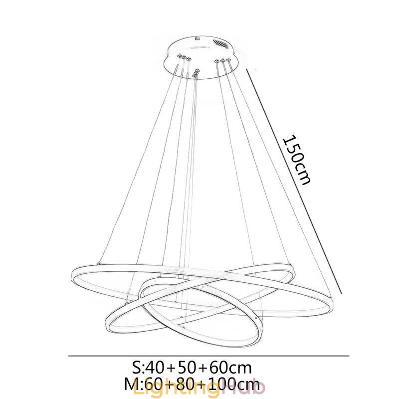 Modern Pendant Light Aluminum Black 3 Ring Hanging Light